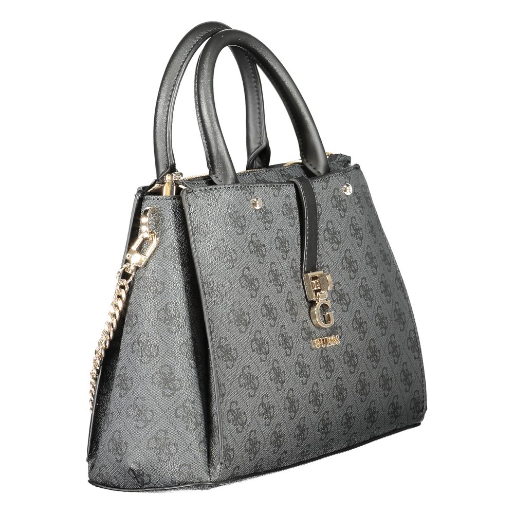 Alt Tag: Guess Jeans Brown Polyethylene Women Handbag with chain strap and monogram print, elegant and versatile for modern style.