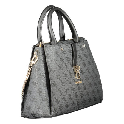 Alt Tag: Guess Jeans Brown Polyethylene Women Handbag with chain strap and monogram print, elegant and versatile for modern style.