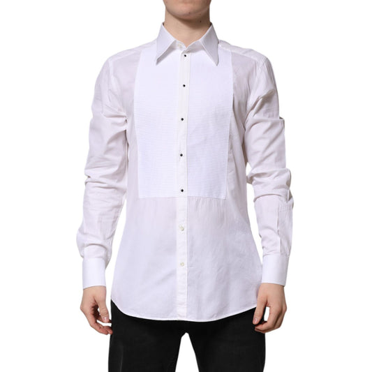 Dolce & Gabbana White GOLD Cotton Long Sleeves Formal Shirt