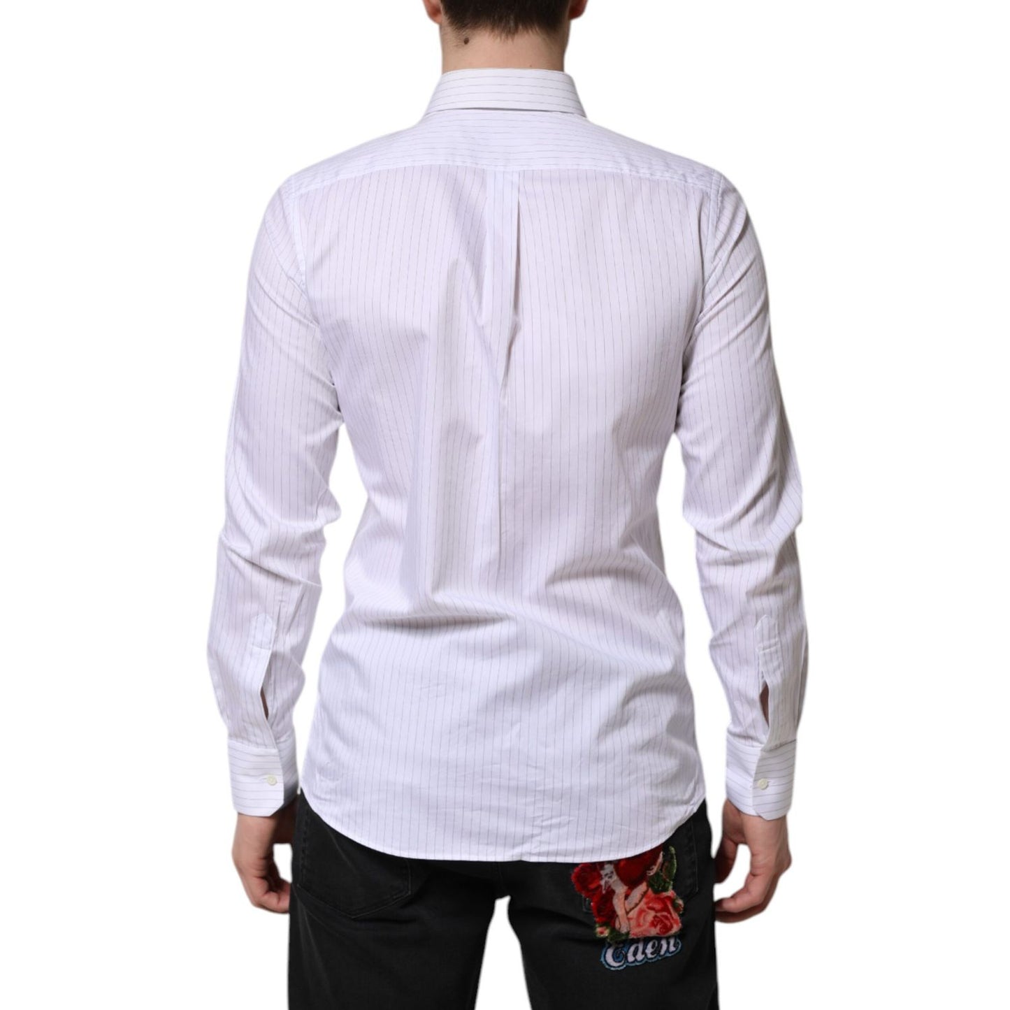 Dolce & Gabbana White Stripes Cotton Long Sleeve Formal Shirt