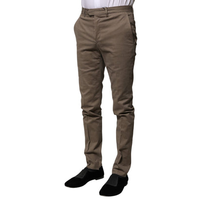 BENCIVENGA Brown Cotton Tapered Formal Dress Pants