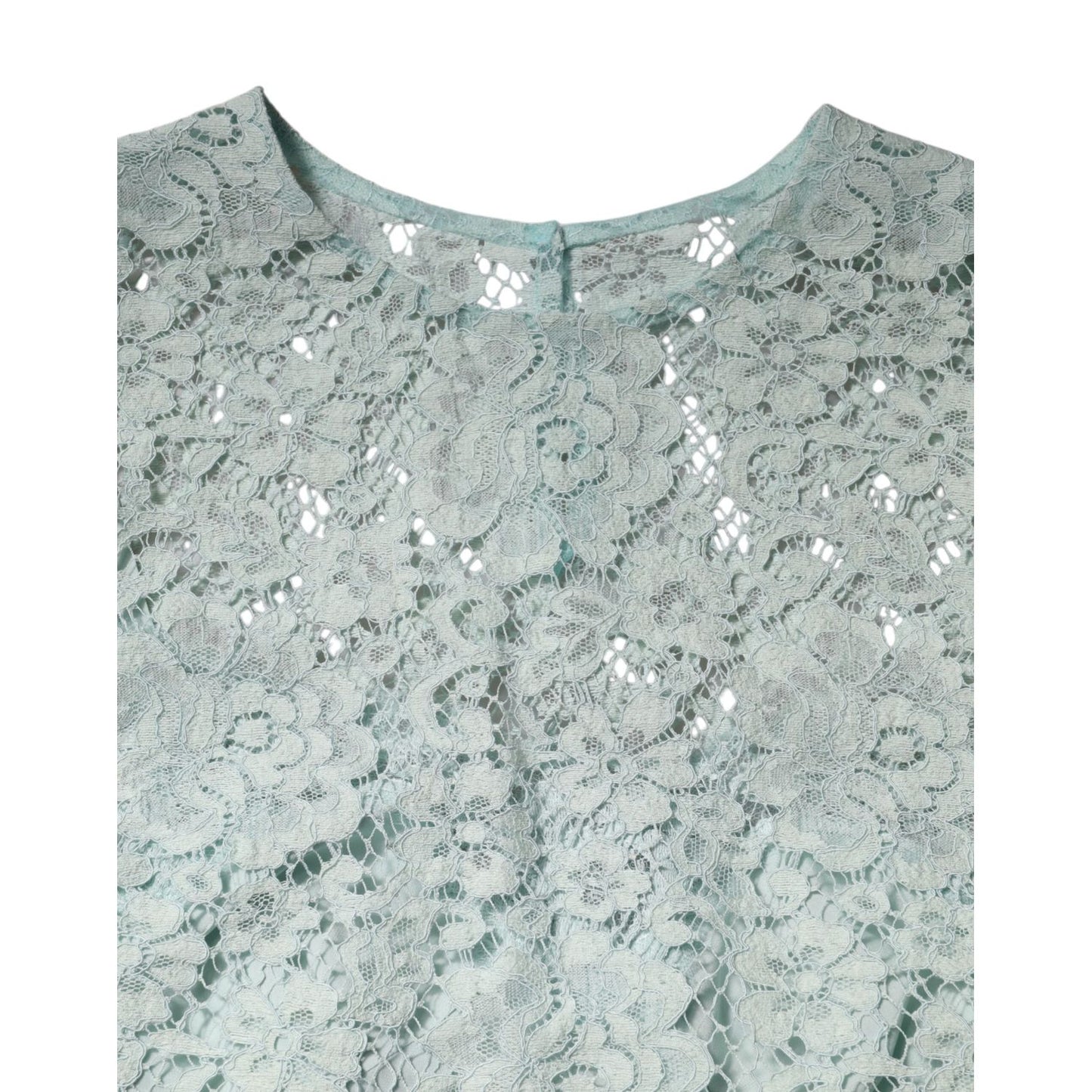 Dolce & Gabbana Mint Green Floral Lace Cotton Blouse Top