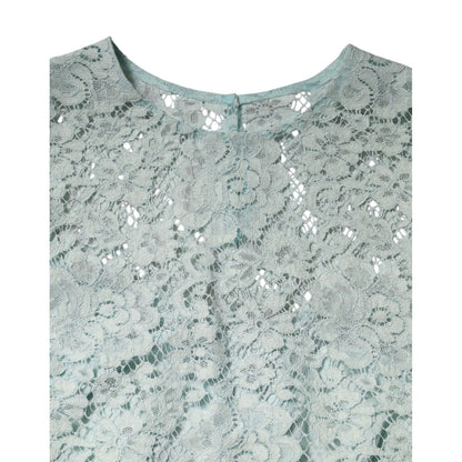 Dolce & Gabbana Mint Green Floral Lace Cotton Blouse Top
