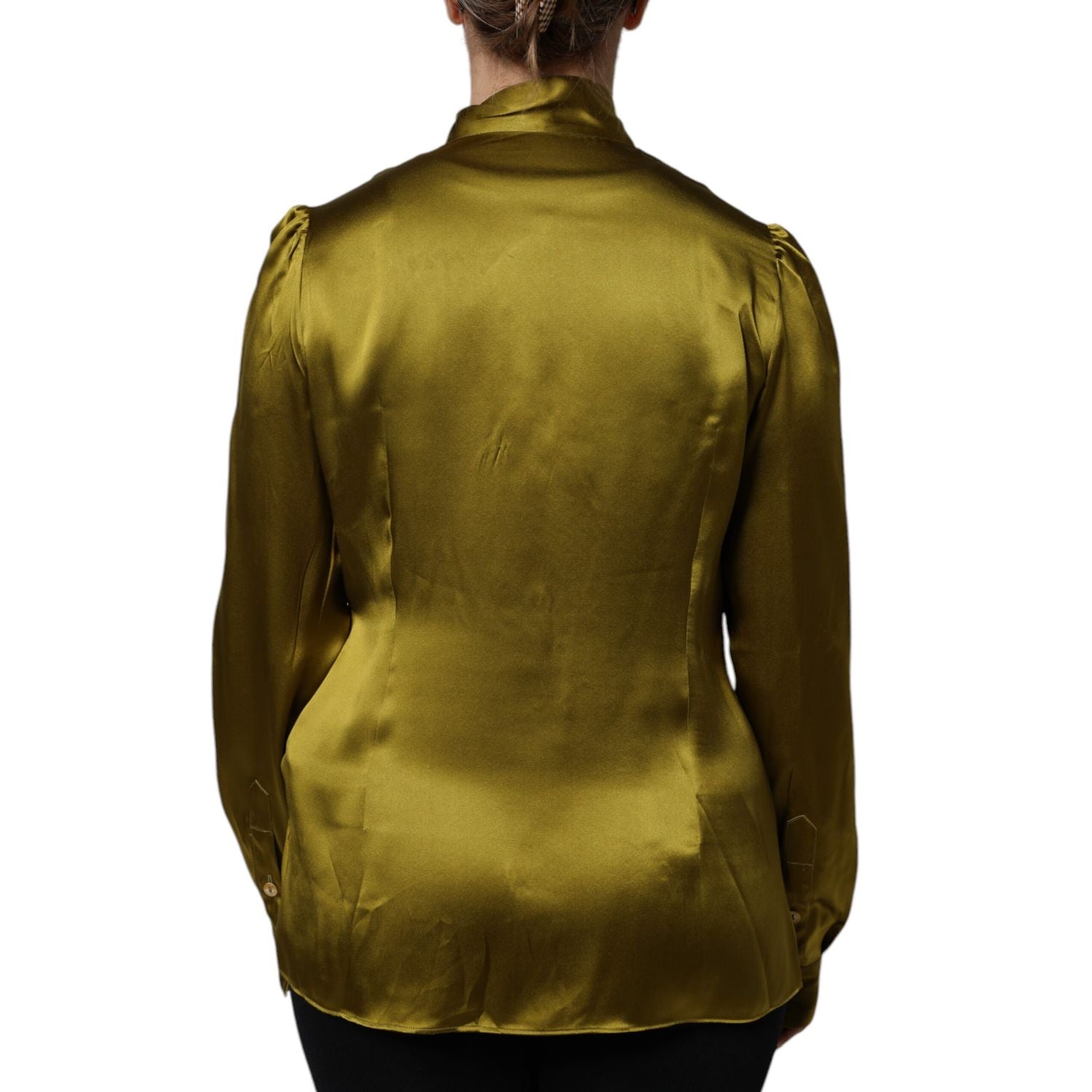 Dolce & Gabbana Green Ascot Collar Long Sleeves Blouse Top