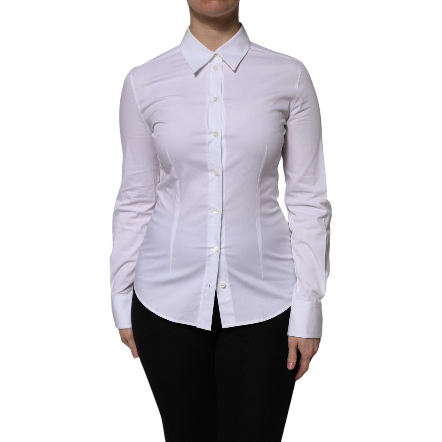 Dolce & Gabbana White Cotton Collared Long Sleeves Blouse Top