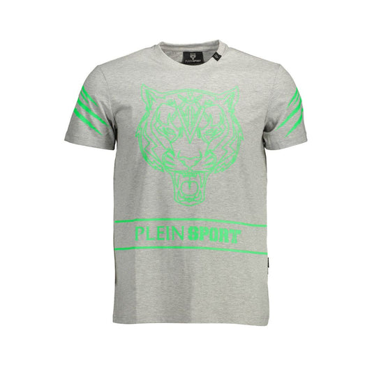 Plein Sport Brown Cotton Men T-Shirt with tiger print and bold logo design