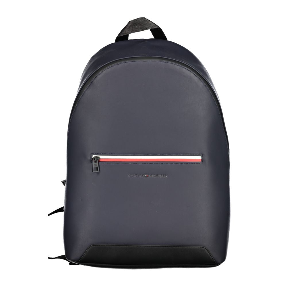 Tommy Hilfiger Blue Polyester Backpack with handle, adjustable straps, external pocket, and logo. Stylish design with zip closure.
