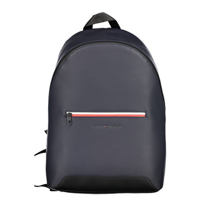 Tommy Hilfiger Blue Polyester Backpack with handle, adjustable straps, external pocket, and logo. Stylish design with zip closure.