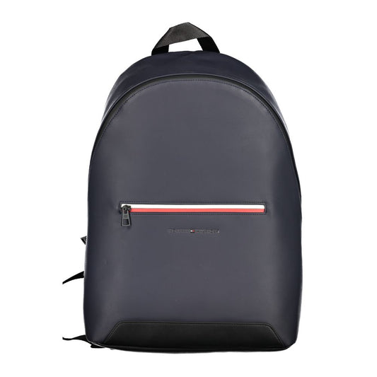 Tommy Hilfiger Blue Polyester Backpack with handle, adjustable straps, external pocket, and logo. Stylish design with zip closure.