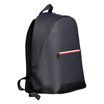 Tommy Hilfiger Blue Polyester Backpack with handle, adjustable straps, external pocket, and zip closure featuring contrasting details.