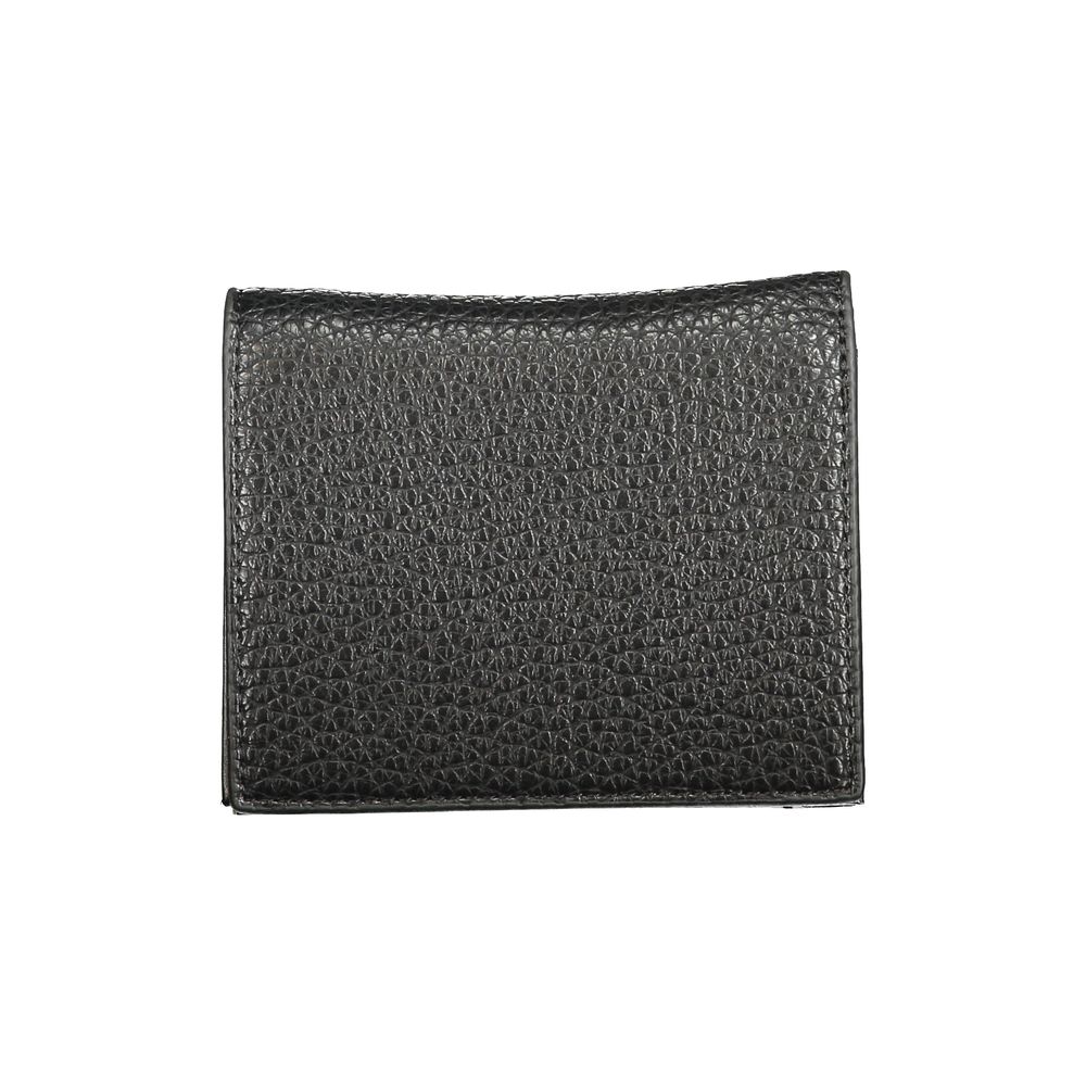 Mario Valentino Black Polyethylene Wallet with card spaces, coin purse, automatic closure, and logo, made from recycled material.