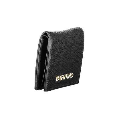 Mario Valentino Black Polyethylene Wallet with logo, coin purse, card spaces, and automatic closure, made from recycled materials.
