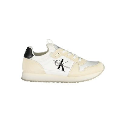 Calvin Klein White Polyester Women Sneaker with logo and modern chic design, featuring recycled materials for sustainable style.