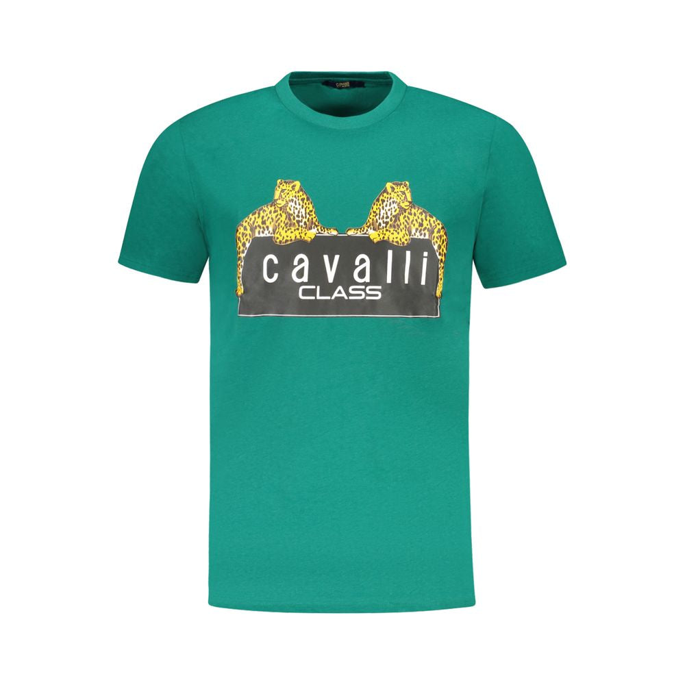 Cavalli Class Green Cotton Men T-Shirt with bold logo and print design