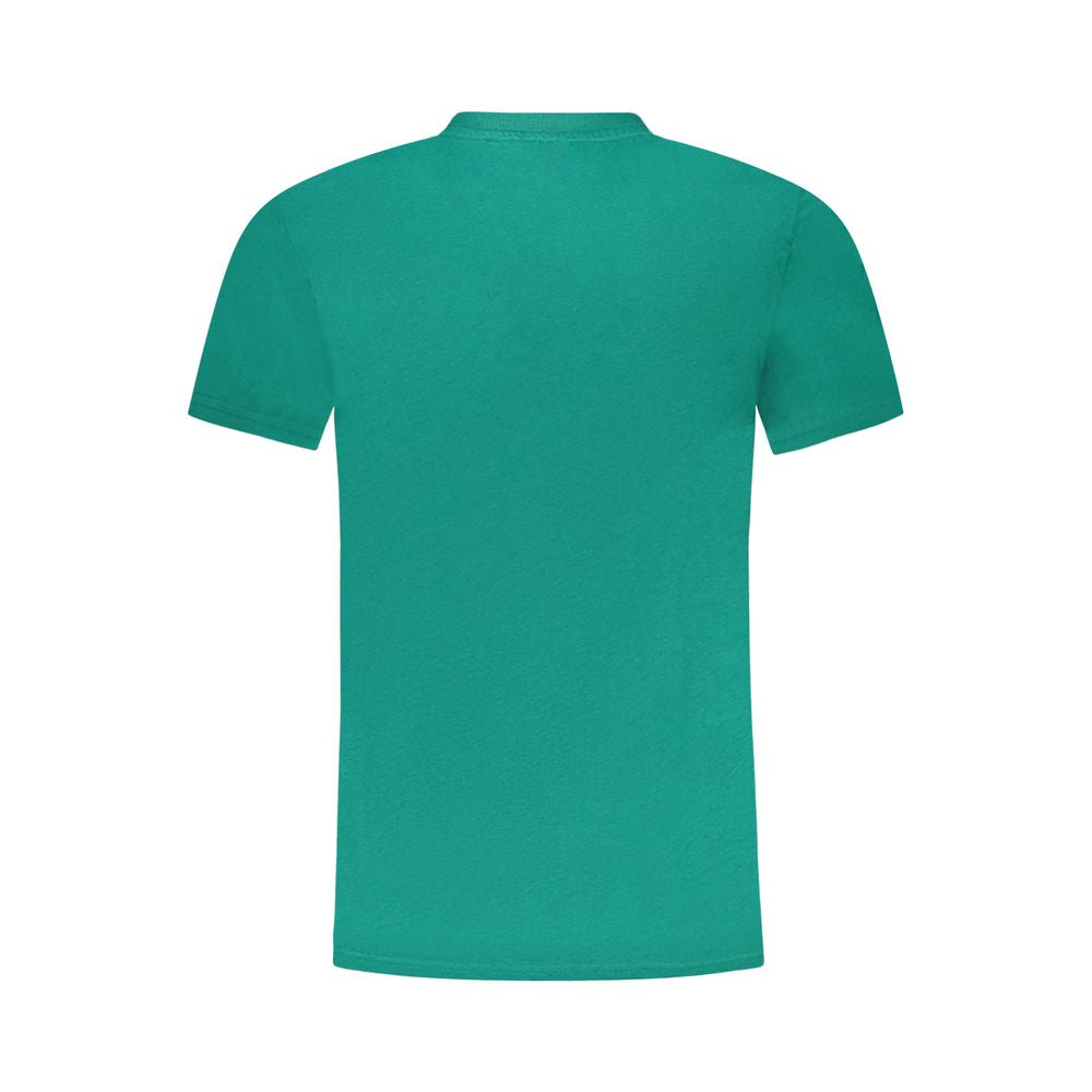 Cavalli Class Green Cotton Men T-Shirt, short sleeve crew neck with bold print and logo, casual luxury for modern men.