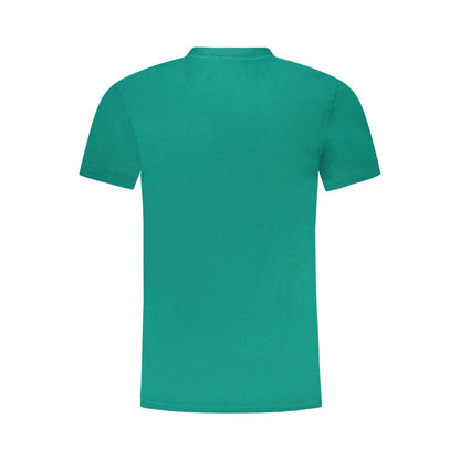 Cavalli Class Green Cotton Men T-Shirt, short sleeve crew neck with bold print and logo, casual luxury for modern men.