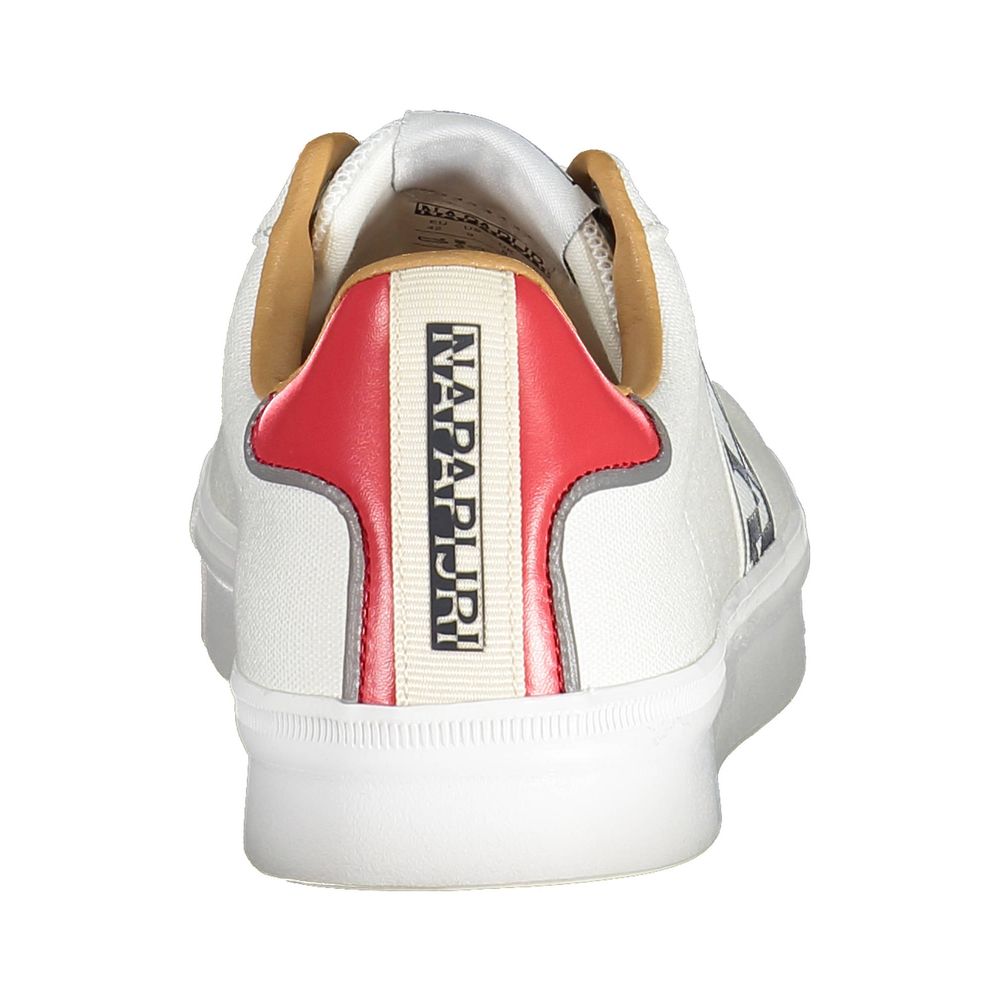 Rear view of Napapijri White Polyester Men Sneaker featuring logo and contrasting details on heel