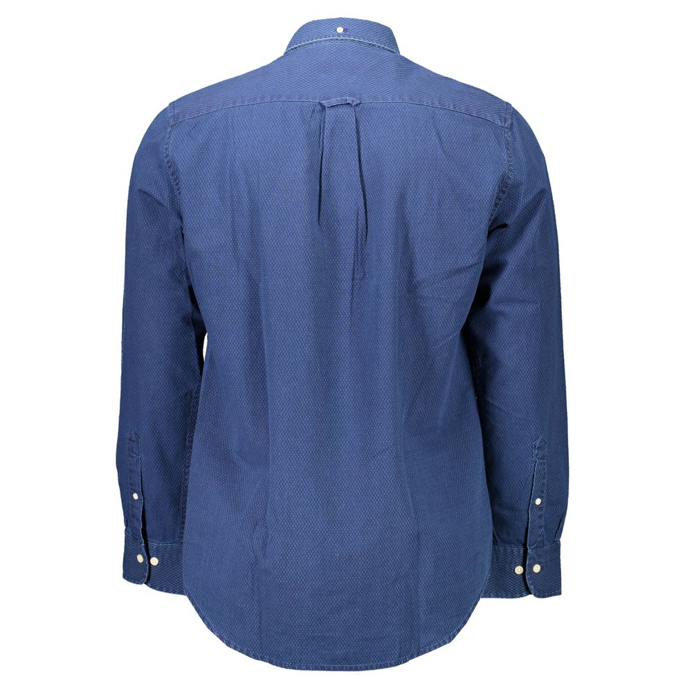 Back view of Gant Blue Cotton Men Shirt showcasing button-down collar and tailoring details.