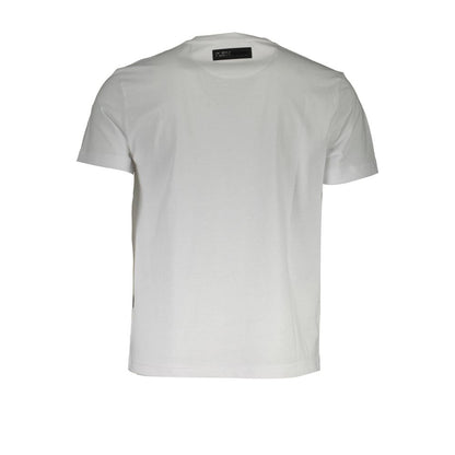 Plein Sport White Cotton Men T-Shirt with V-neck and distinctive logo, crafted for comfort and style in a crisp white hue.