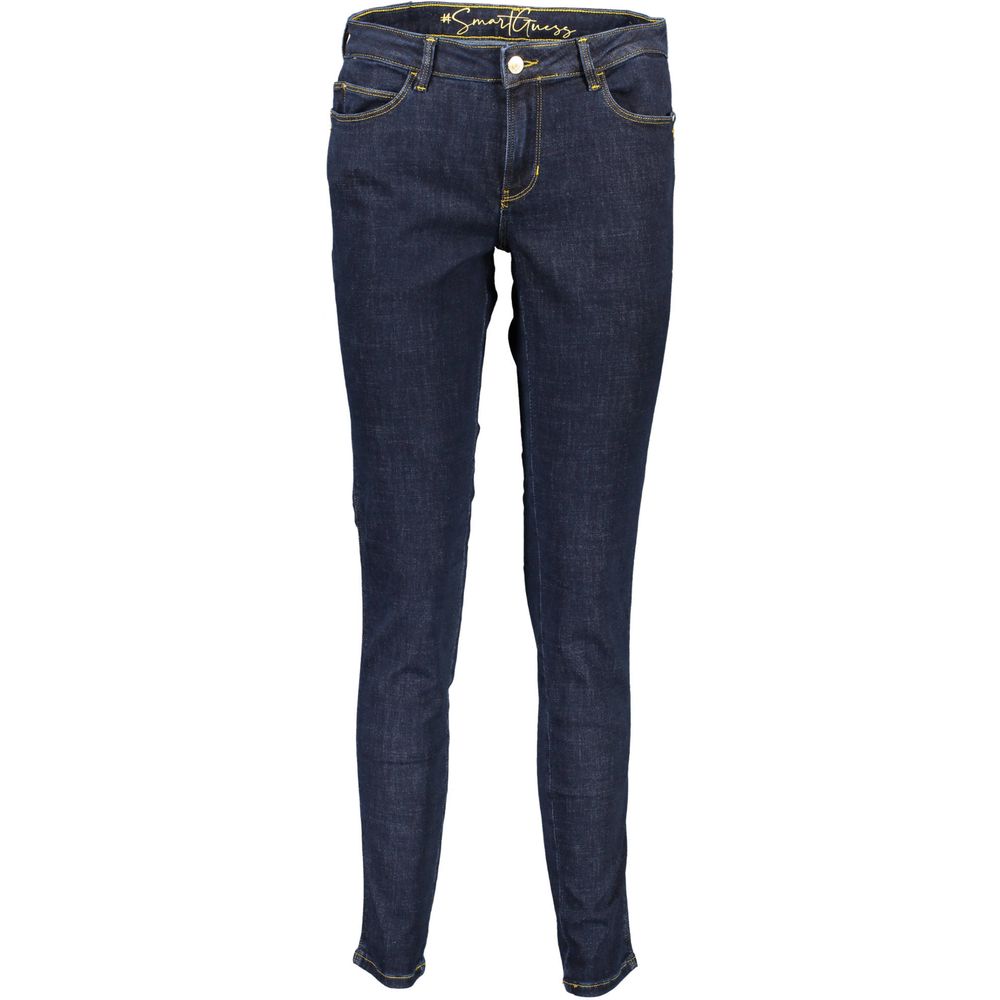 Guess Jeans Blue Cotton Women Jeans mid-rise skinny eco-friendly with recycled cotton, urban chic style, luxury Guess logo.