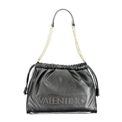 Mario Valentino Black Polyethylene Handbag with chain shoulder handle and adjustable strap, featuring logo application and zip closure.