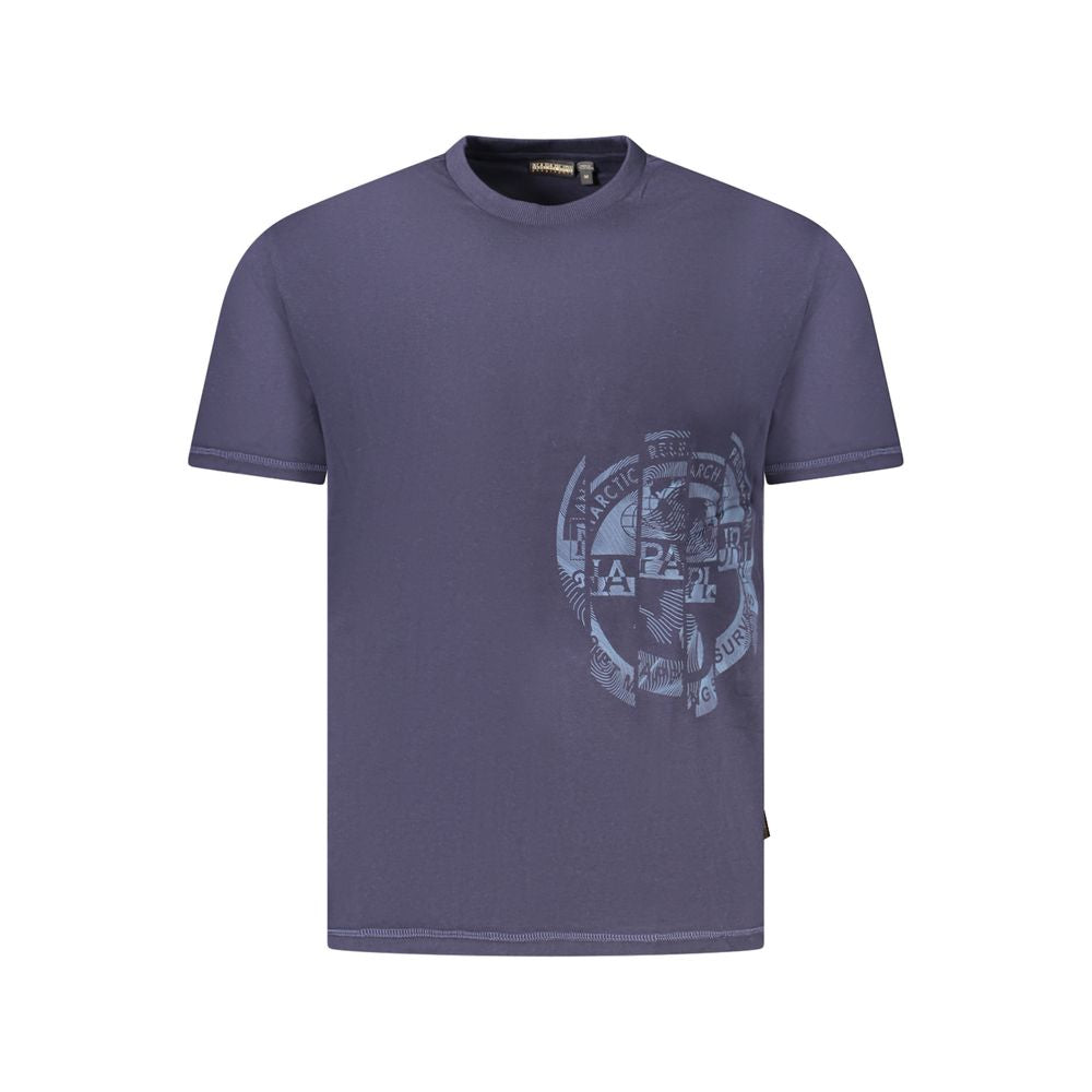 Napapijri Blue Cotton Men T-Shirt with logo print, short sleeves, crew neck, 100% organic cotton for sustainable fashion.