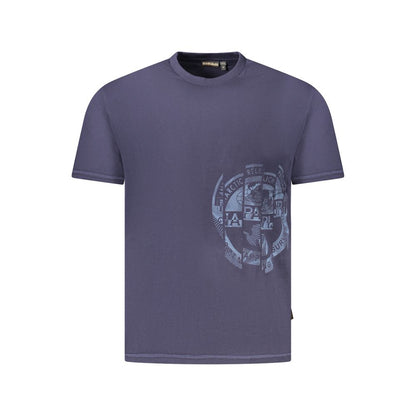 Napapijri Blue Cotton Men T-Shirt with logo print, short sleeves, crew neck, 100% organic cotton for sustainable fashion.