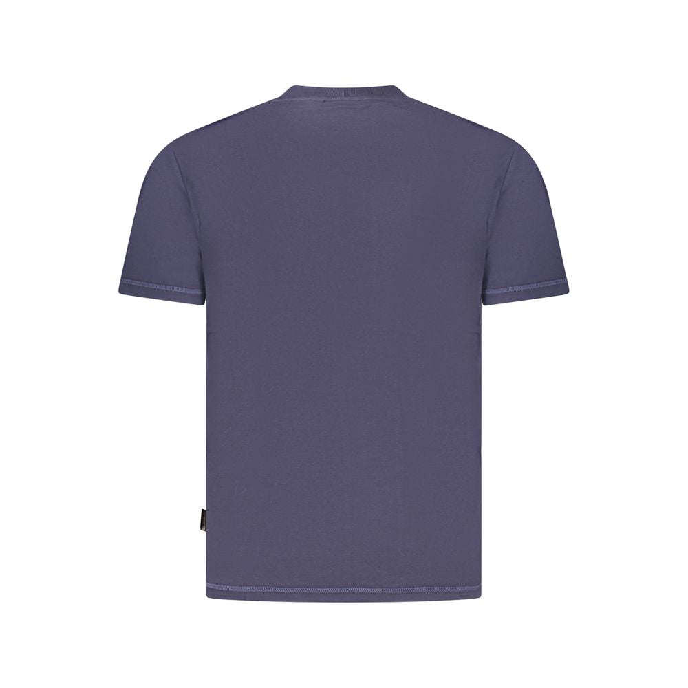 Back view of Napapijri Blue Cotton Men T-Shirt with short sleeves and crew neck, showcasing casual chic style.