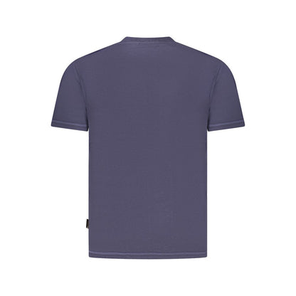 Back view of Napapijri Blue Cotton Men T-Shirt with short sleeves and crew neck, showcasing casual chic style.