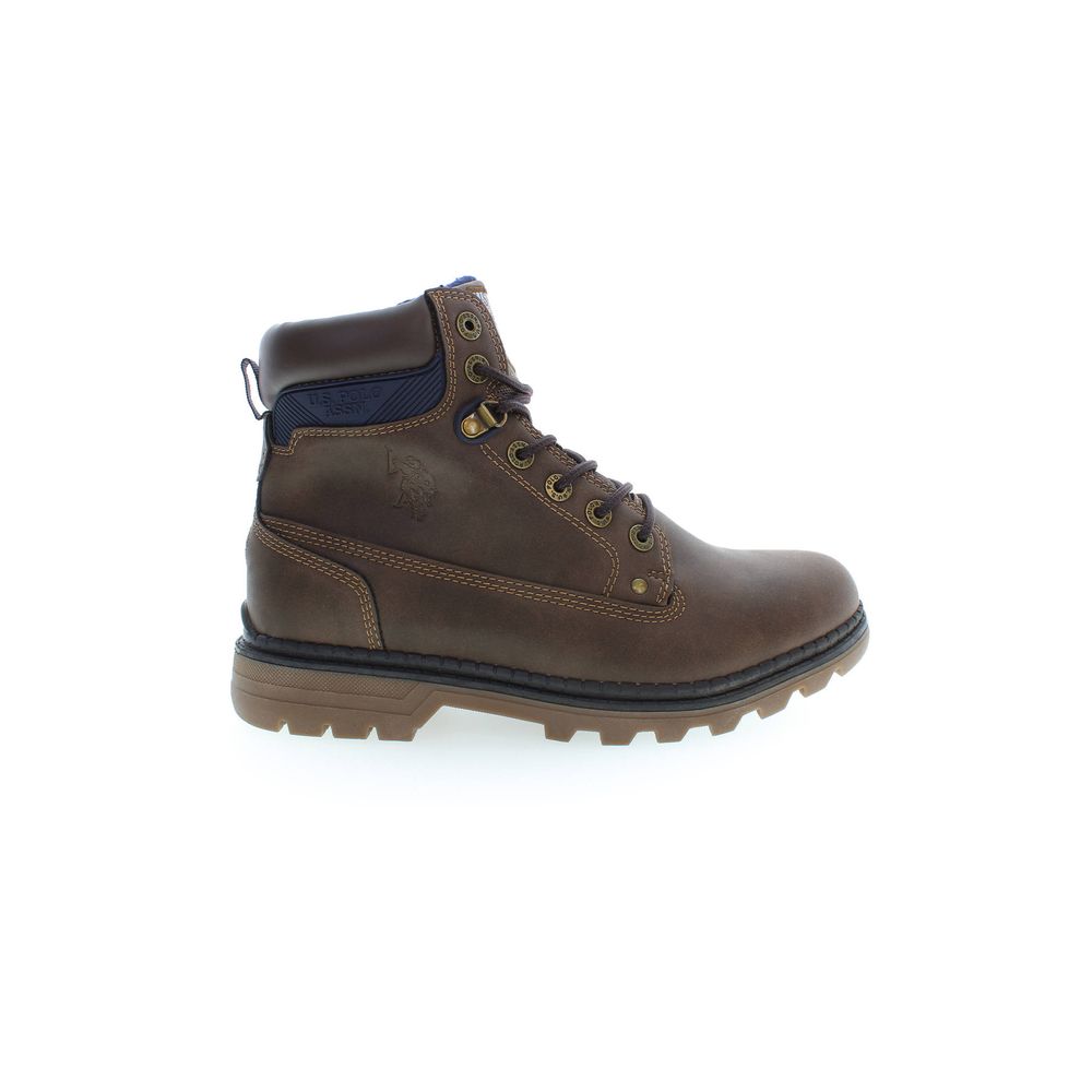 U.S. POLO ASSN. Brown Polyester Men Boot with lace-up design, durable construction, and iconic logo for style and comfort.