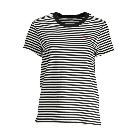 Striped Levi's Black Cotton Women T-Shirt with logo
