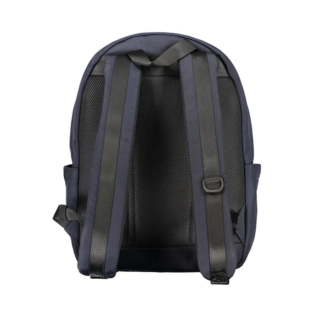 Back view of Tommy Hilfiger Blue Polyester Backpack with adjustable straps and side pockets.