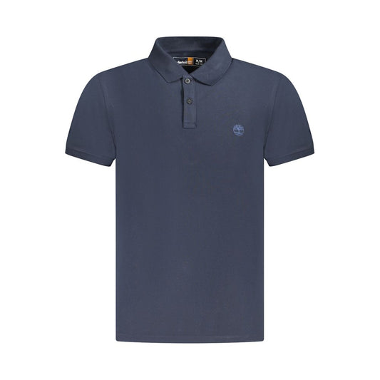 Timberland Blue Cotton Men Polo Shirt with logo and two-button placket, short sleeves, sleek slim fit design, premium quality cotton.