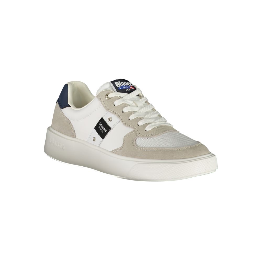 Blauer White Leather Men Sneaker with bold details and iconic logo, perfect for premium streetwear style and quality.