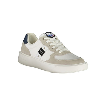 Blauer White Leather Men Sneaker with bold details and iconic logo, perfect for premium streetwear style and quality.