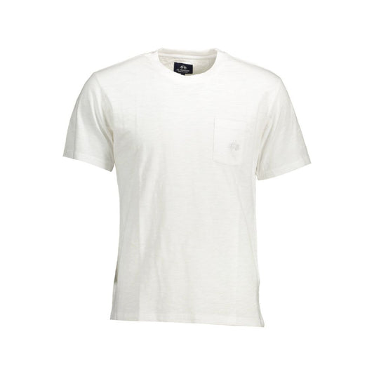 La Martina White Cotton Men T-Shirt with short sleeves, regular fit, embroidered logo, and pocket detail for casual style.