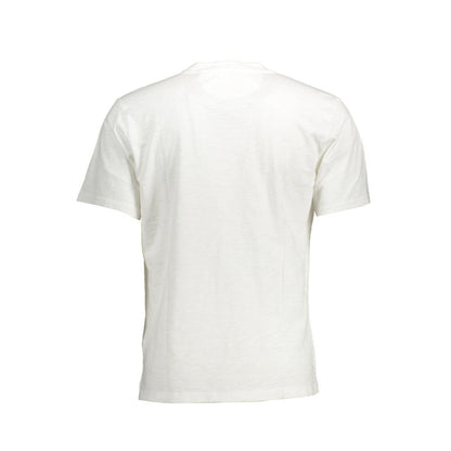 Back view of La Martina White Cotton Men T-Shirt showcasing short sleeves and quality craftsmanship.