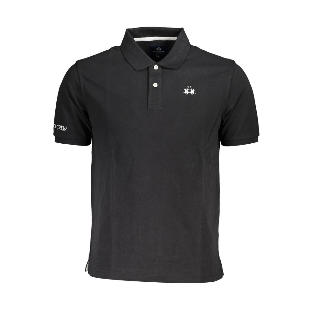 La Martina Black Cotton Men Polo Shirt with iconic logo and two-button placket