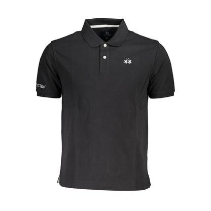 La Martina Black Cotton Men Polo Shirt with iconic logo and two-button placket