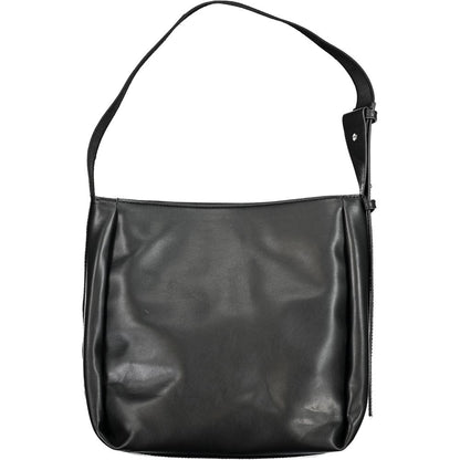 Calvin Klein Black Polyester Handbag with adjustable shoulder handle, two compartments, central and internal pockets, zip and magnet closure.
