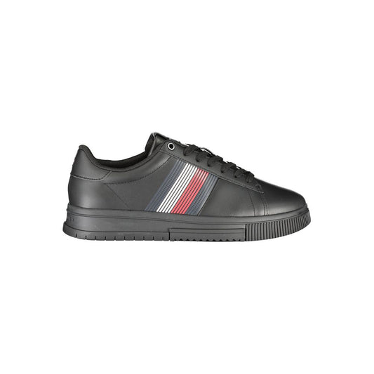 Tommy Hilfiger Black Polyester Sneaker with laces, contrast details, and logo design.