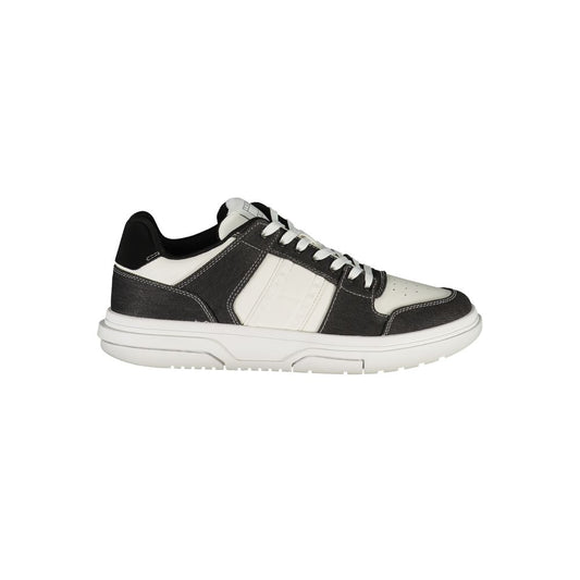 Tommy Hilfiger Black Polyester Sneaker with laces, contrast details, and logo for sports footwear.