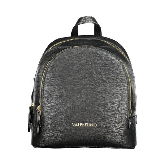 Mario Valentino Black Polyethylene Backpack with logo, featuring 1 handle, adjustable shoulder straps, external and internal pockets.