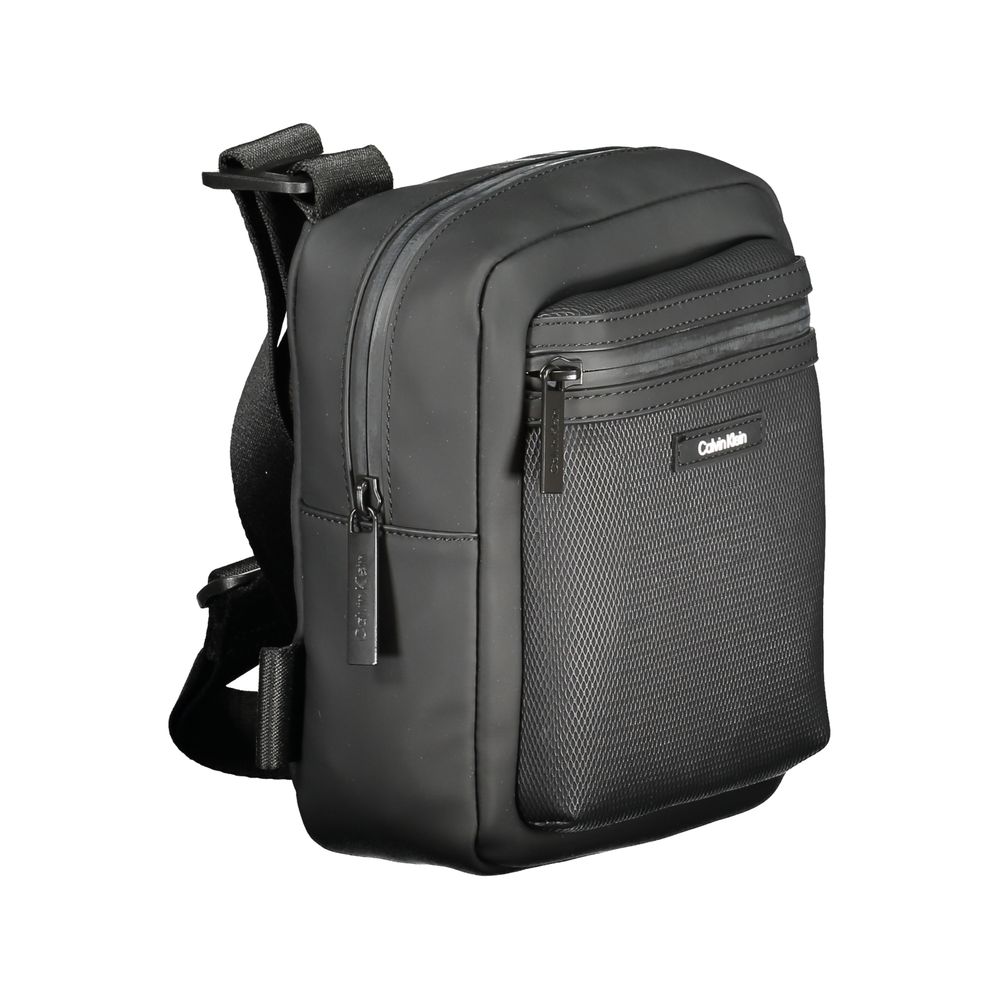 Calvin Klein Black Polyester Men Shoulder Bag with adjustable strap, zipper closure, and external pockets for modern functionality.