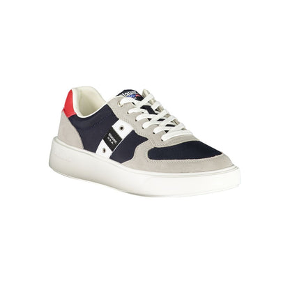 Alt Tag: Stylish Blauer Blue Leather Men Sneaker with logo, combining luxury materials in a trendy design.