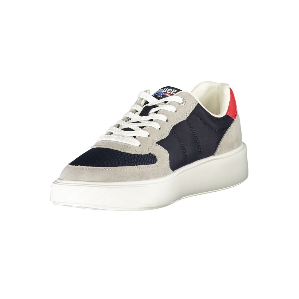 Blauer Blue Leather Men Sneaker with contrasting details and bold design for stylish luxury walking.
