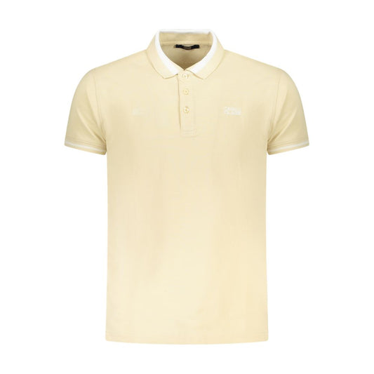 Cavalli Class Beige Cotton Men Polo Shirt with short sleeves, three-button placket, and elegant contrasting details.