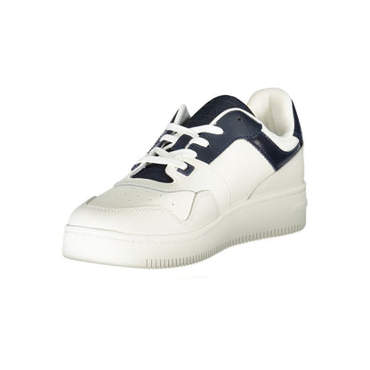 Tommy Hilfiger Blue Leather Men Sneaker with white sole and navy details, featuring iconic logo and removable insole for comfort.