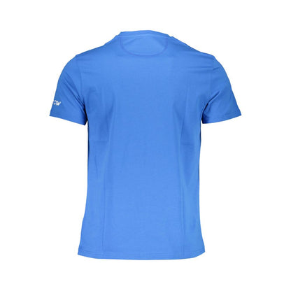 Back view of La Martina Blue Cotton Men T-Shirt showcasing vibrant color and quality fabric.