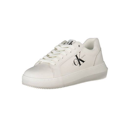 Calvin Klein White Polyester Women Sneaker with iconic logo print and recycled materials.